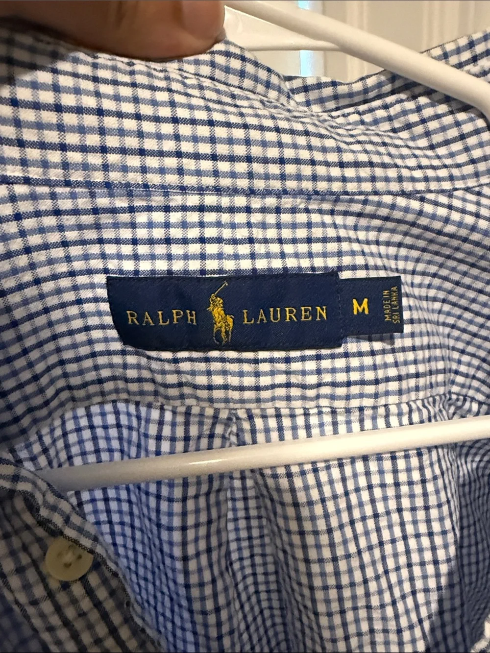 Ralph Lauren Men’s Blue and White Check Button-Down Polo Shirt